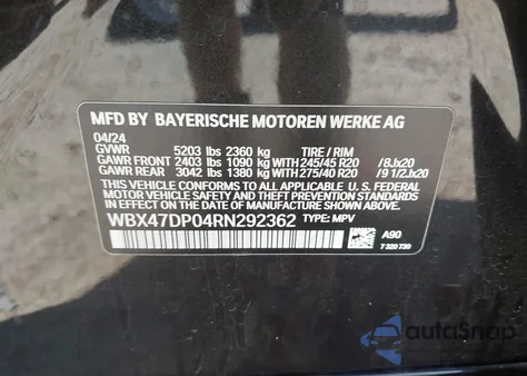 2024 BMW X3 Sdrive30I z USA, uszkodzony, nr VIN WBX47DP04RN292362